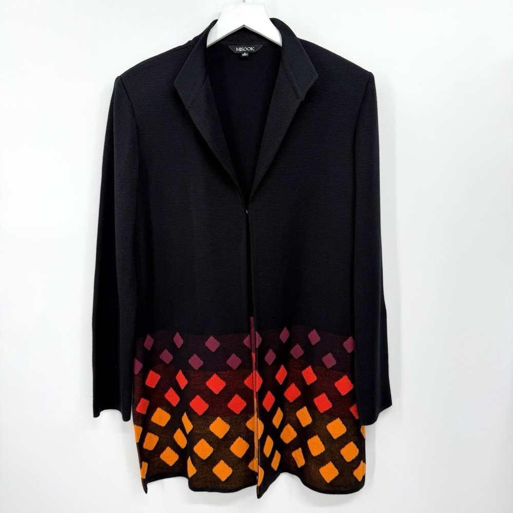 Misook Duster Jacket Cardigan Size Medium Longline Knit Artsy Career Office
